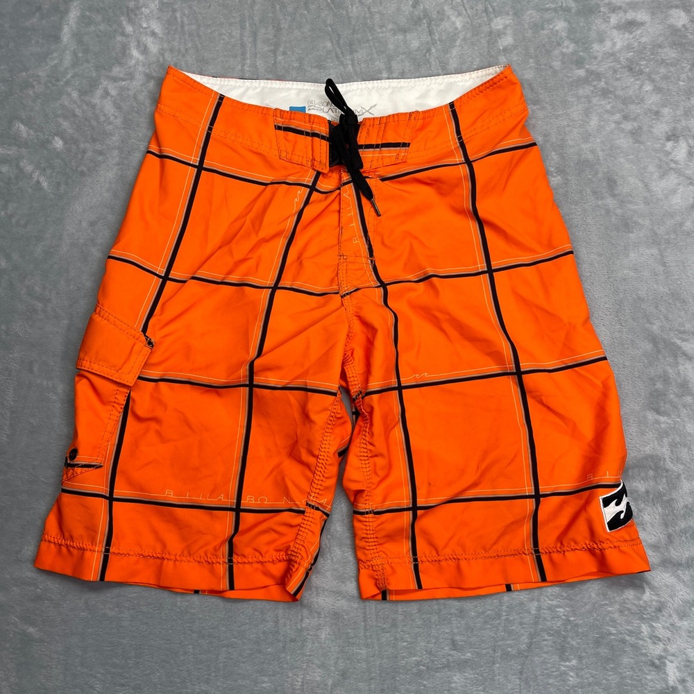 Billabong Platinum X Hydrostretch Board Shorts Mens 31 Orange Plaid M137TRUS Y2K